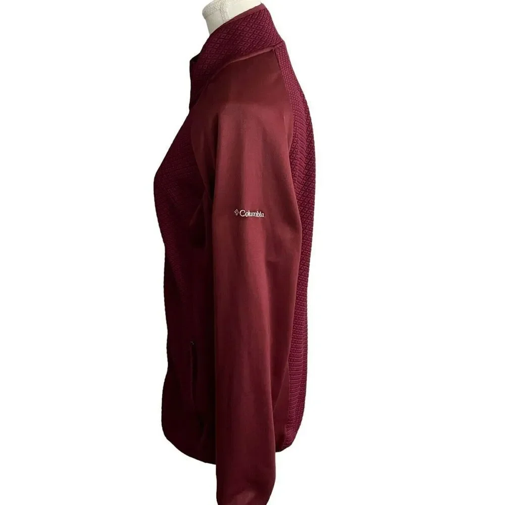 Columbia Maroon Athletic  Full Zip Jacket Zip Pocket Long‎ Sleeve Womens Large